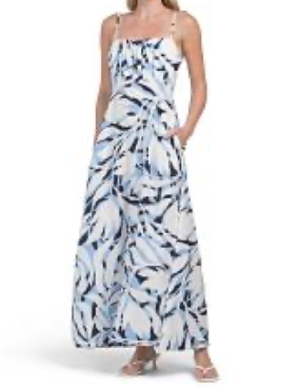 Nicole Miller New York Linen Blend Blue / White Geo Printed Midi Dress Sz 14 new - Picture 11 of 13
